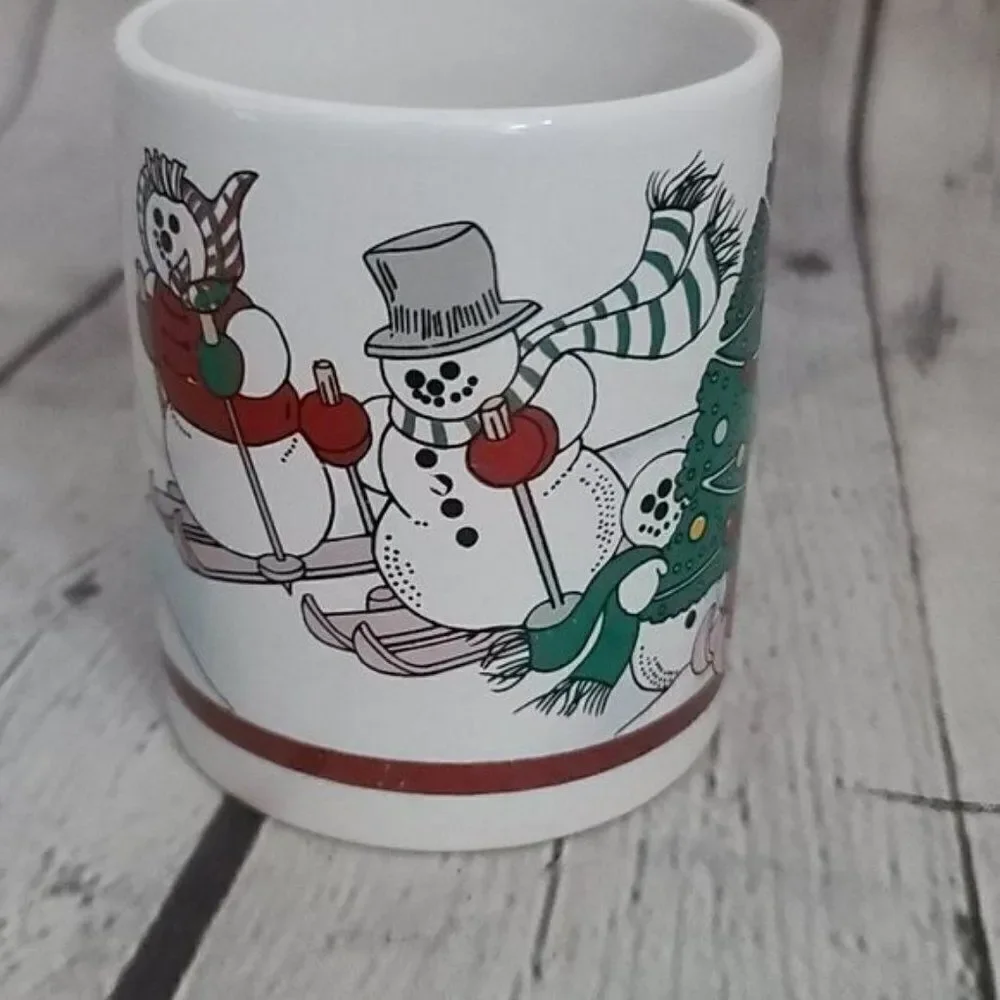 Vintage Christmas Snowman Handle Coffee Mug